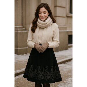 Vintage Embroidered Wool A-Line Skirt Dark Academia Romantic Winter Sz 14